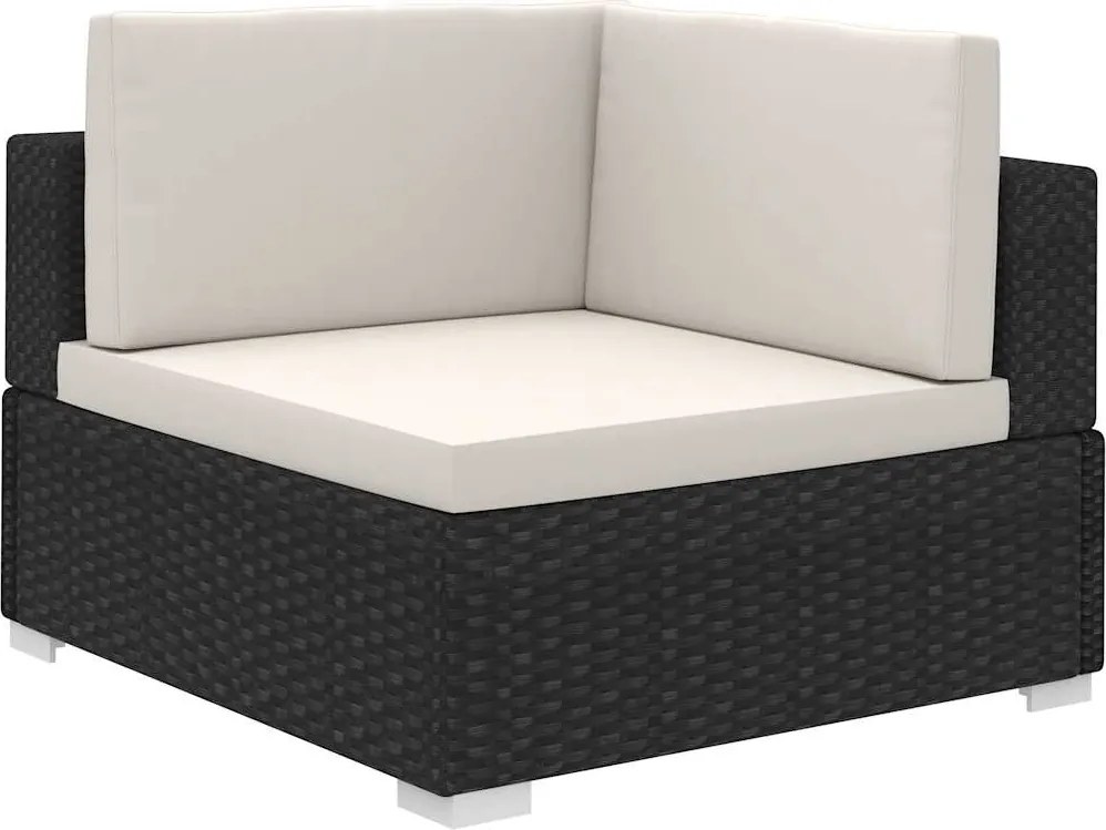 8-részes fekete polyrattan kerti bútorszett párnákkal