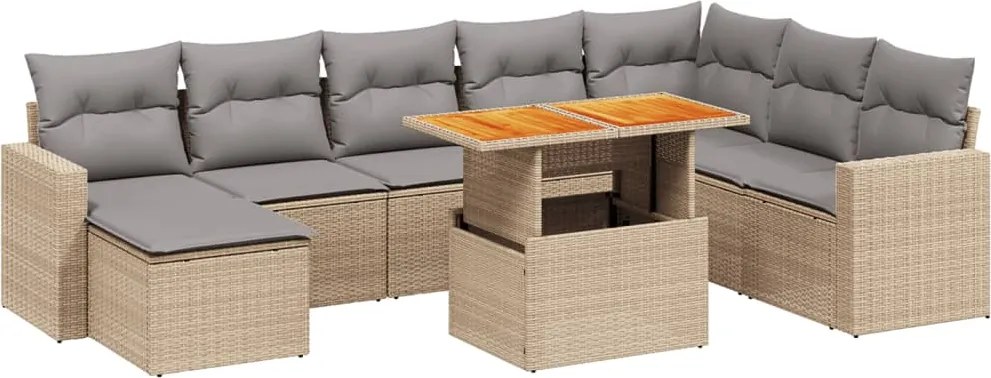 vidaXL 9 részes bézs polyrattan kerti ülőgarnitúra párnákkal