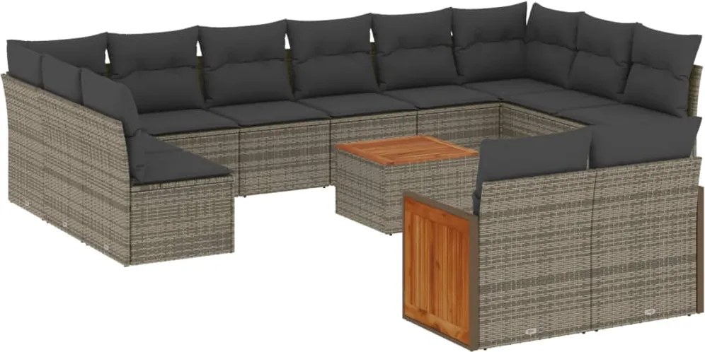 vidaXL 13 részes szürke polyrattan kerti ülőgarnitúra párnákkal