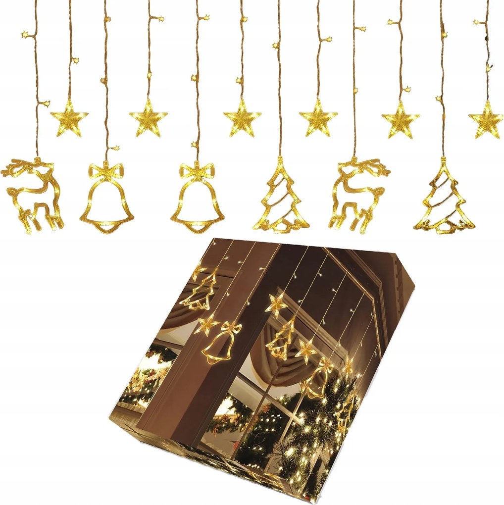 Fényfüggöny Led Csillagok Fehér Meleg Csillag Lámpák Ablak Girland