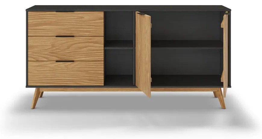 Fekete-natúr színű borovi fenyő alacsony komód 165x80 cm Lavis – Marckeric