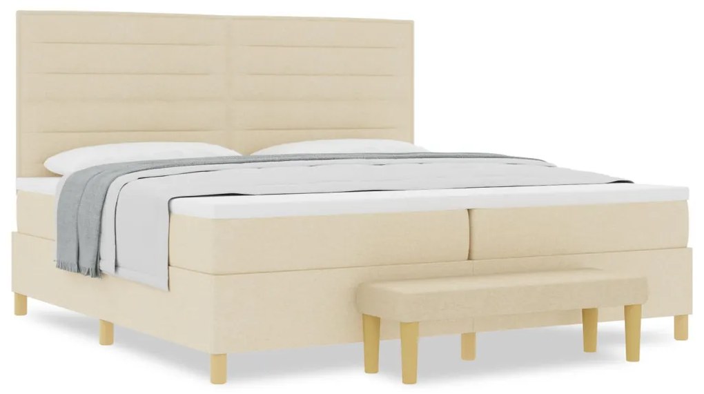 Boxspring Ágy Mattal és Pad Krém 200x200 cm Szövet