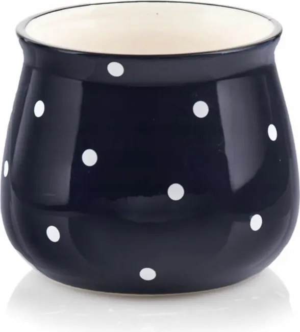 Kerámia Fedél Virágcserép Gömb 13 x 10cm Kék fehér pöttyös