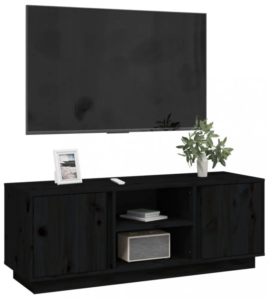 fekete tömör fenyőfa TV-szekrény 110x35x40,5 cm