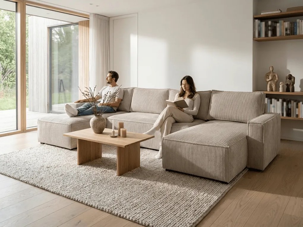 U alakú ülőgarnitúra SMART COSARO 295x140 cm, bézs