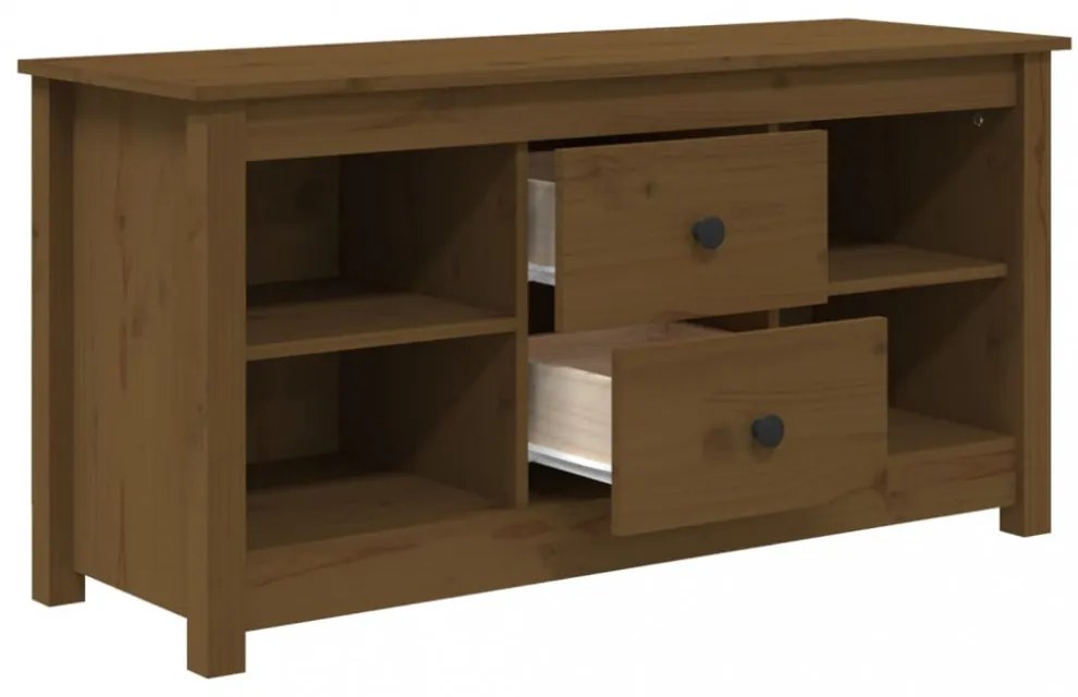 mézbarna tömör fenyőfa TV-szekrény 103 x 36,5 x 52 cm