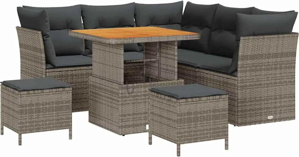 vidaXL Kerti Kanapé Szett 8 pcs Szürke polirattan