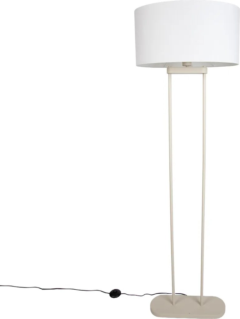 Vloerlamp beige met linnen witte kap ovaal 50cm - Thijmen