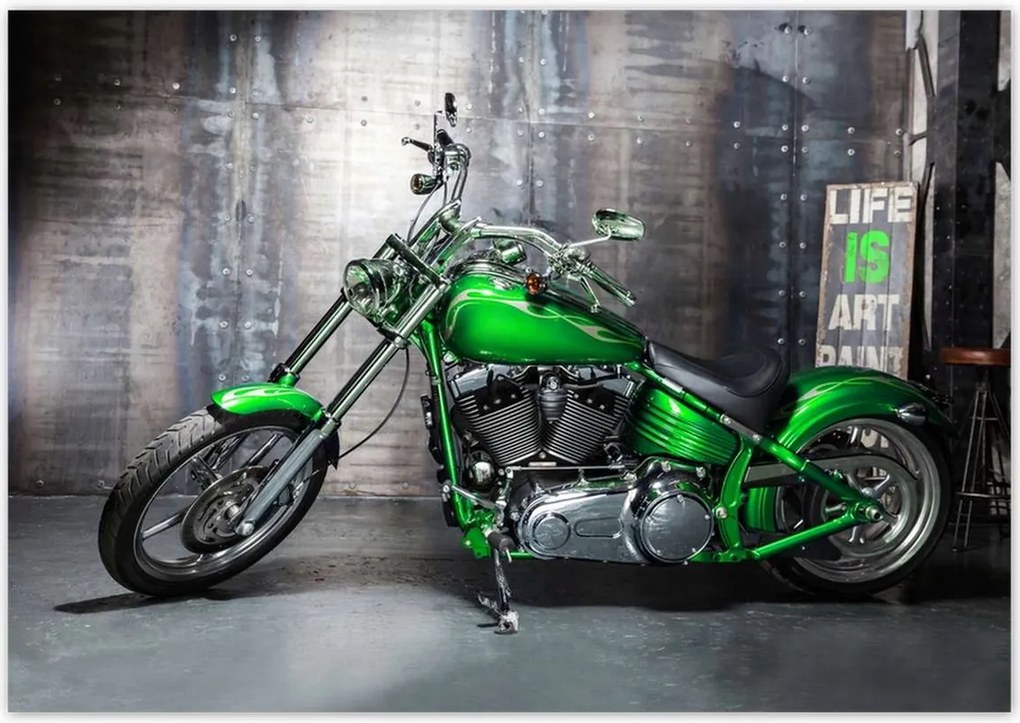 Poszterek 100x70 Zöld chopper Motorkerékpár