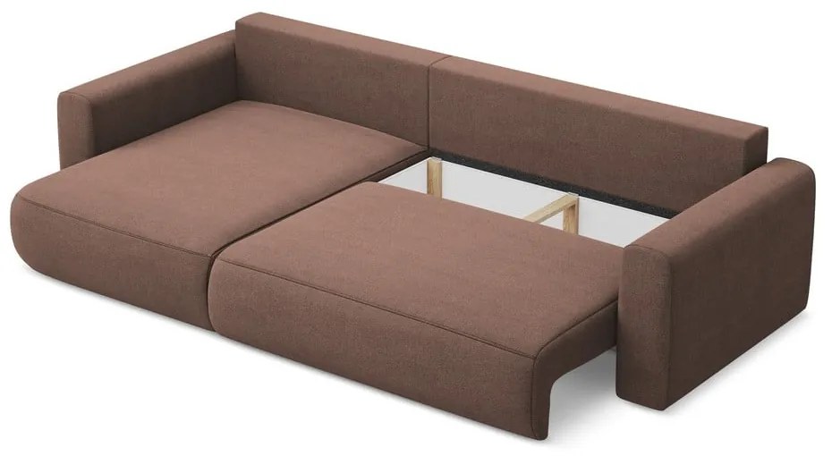 Rózsaszín kinyitható-tárolóhelyes sarokkanapé (bal oldali-heverő résszel) Kapua – Makamii