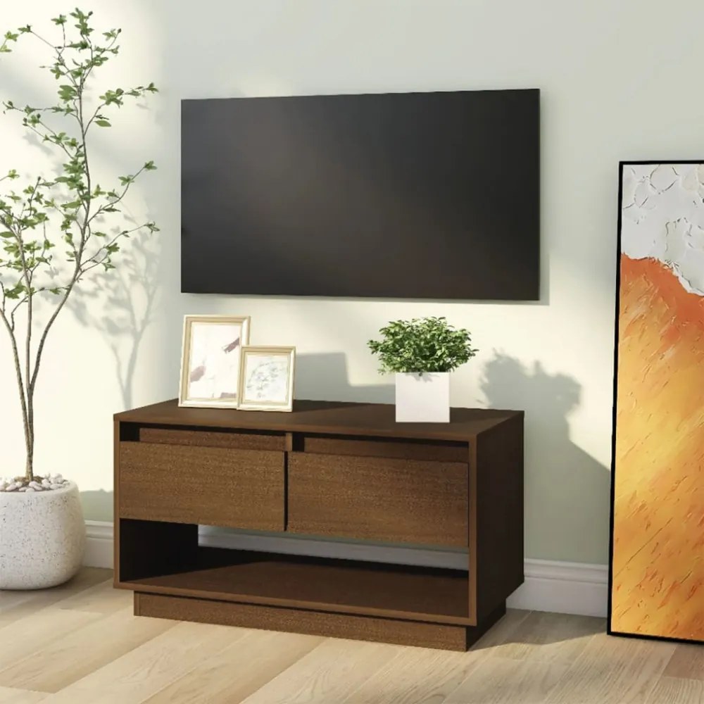 mézbarna tömör fenyőfa TV-szekrény 74 x 34 x 40 cm