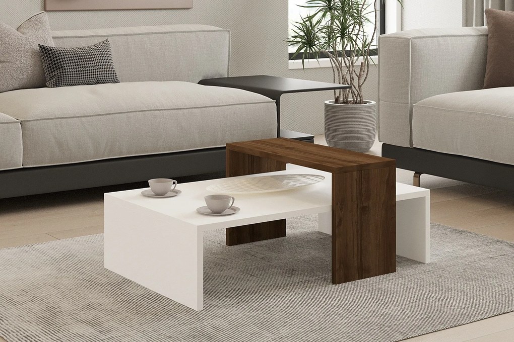 Dohányzóasztal Glow - White, Walnut