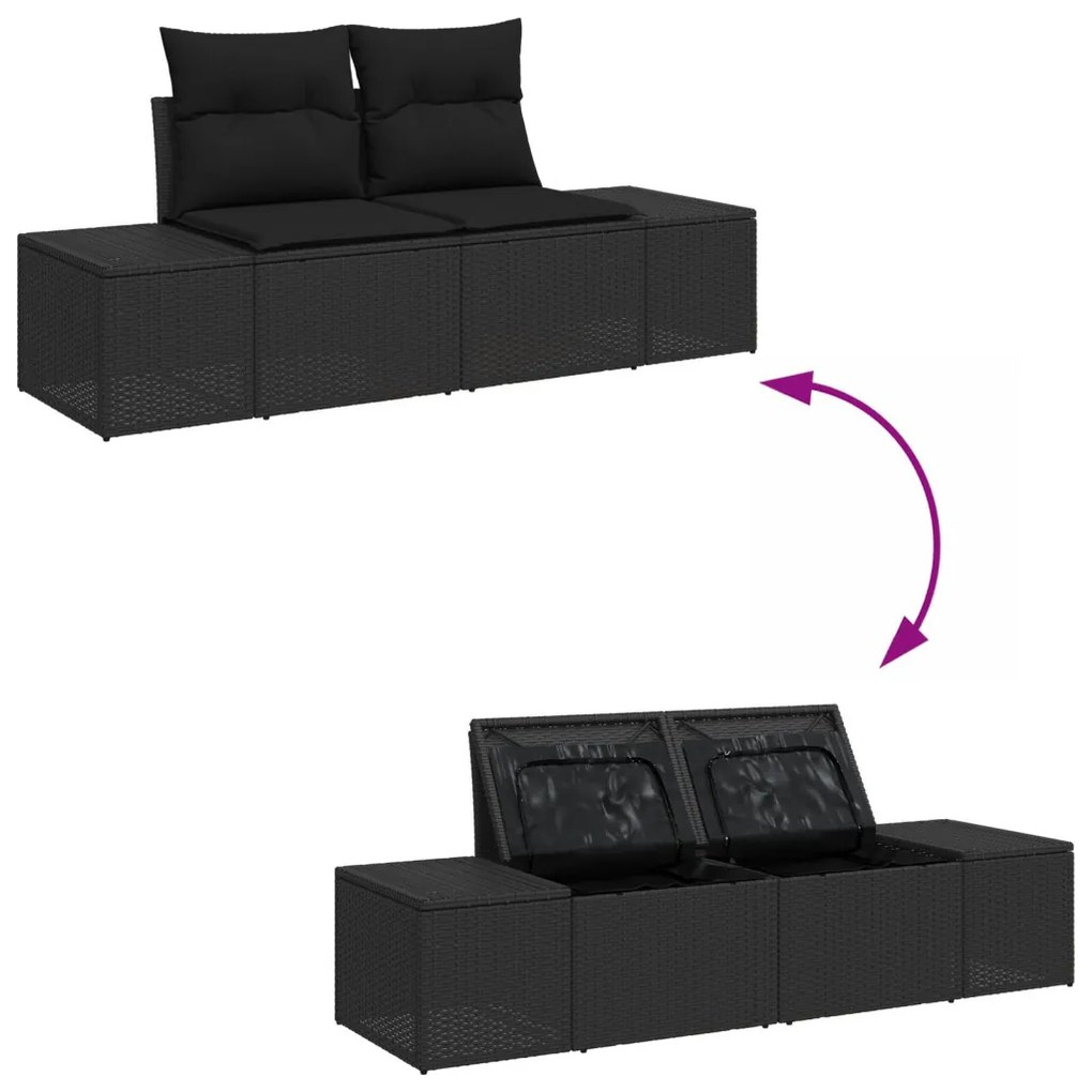 7 Darabos Kert Sofa Készlet Párnákkal Fekete Polirattan