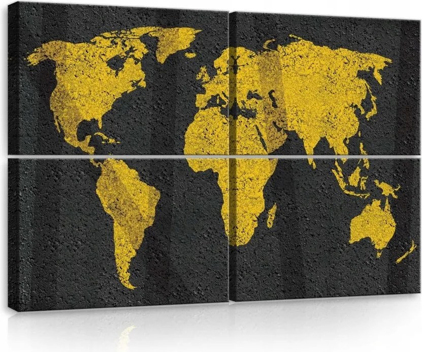 Vászonkép 120x80 Világtérkép sárga fekete textúra aszfalt utazás földrajz