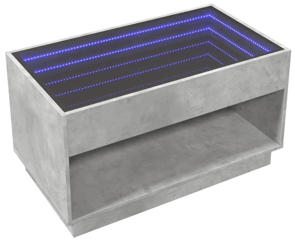 Betonszürke végtelen hatású LED-es dohányzóasztal 90x50x50 cm