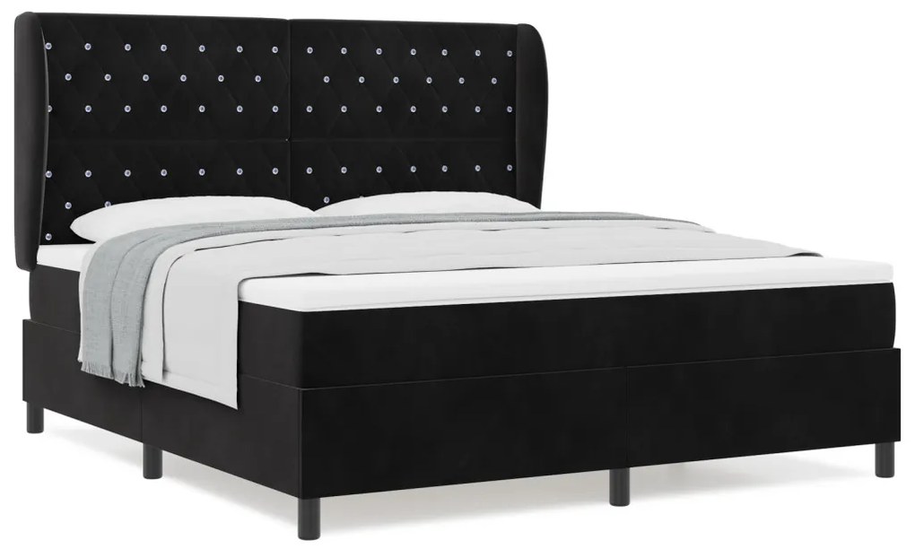 Boxspring Ágy Matrac Fekete 180x200 cm Bársony