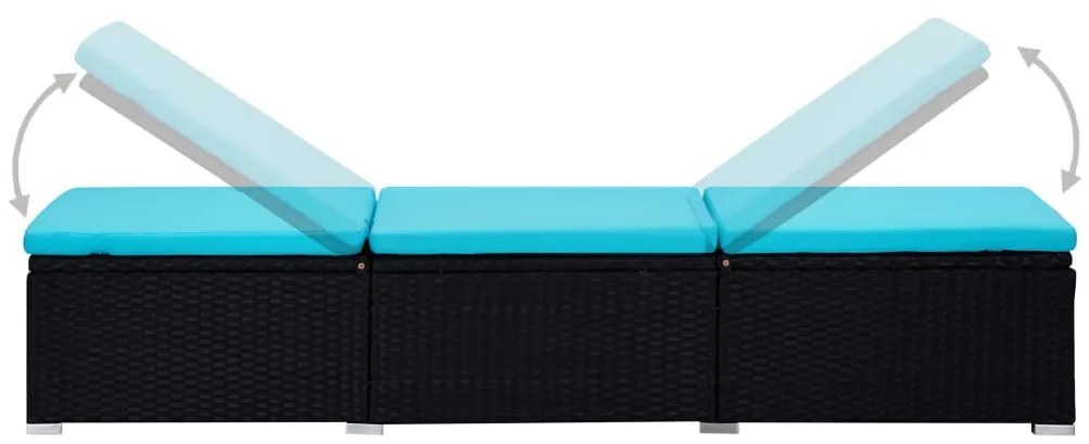 3 részes fekete polyrattan kerti napozóágy szett asztallal