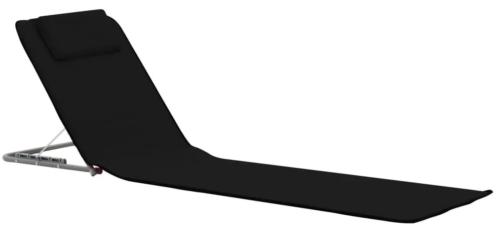 2 db fekete összecsukható acél és szövet napozómatrac