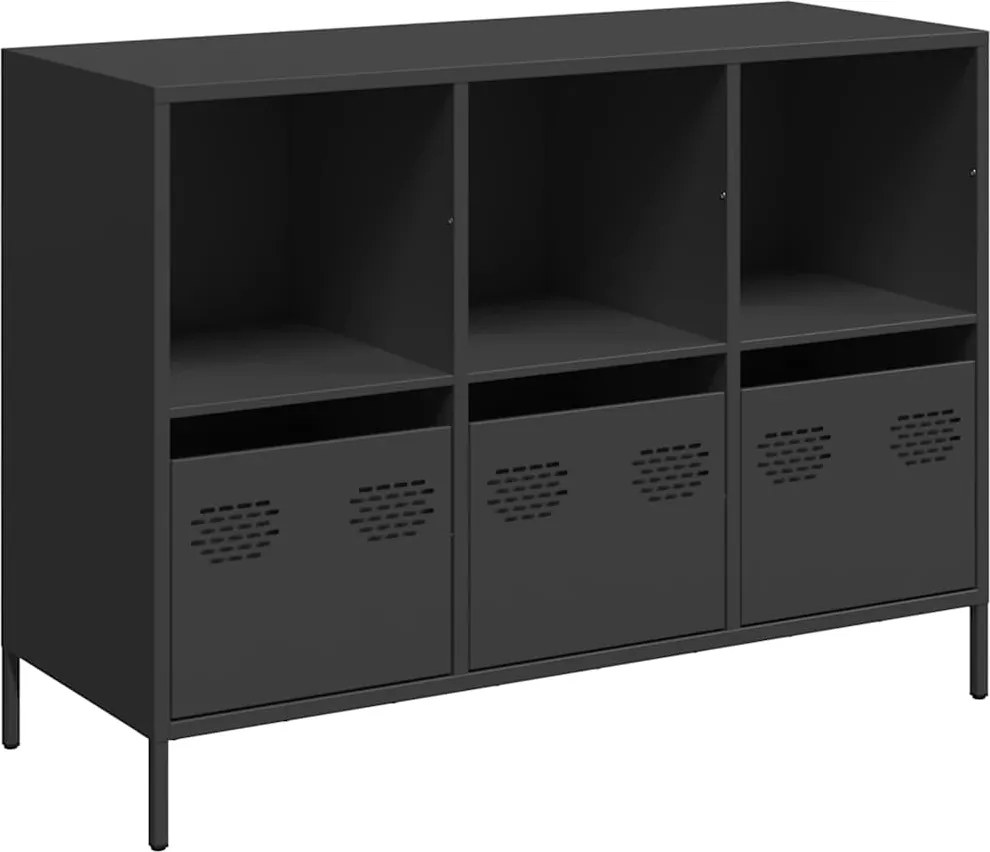 vidaXL fekete hidegen hengerelt acél tálalószekrény 101,5x39x73,5 cm