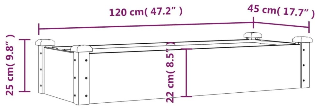 tömör fenyőfa kerti magaságyás béléssel 120x45x25 cm