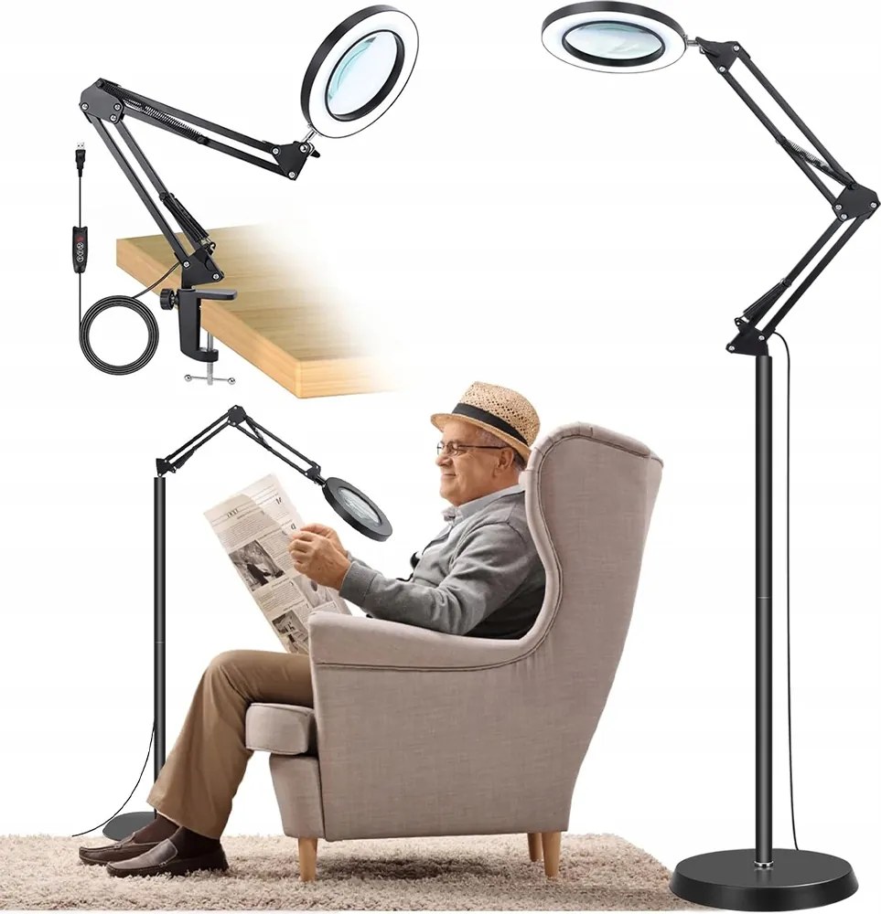 Padlólámpa Függőleges Nagyítóval és Három Színhőmérséklettel Állvánnyal