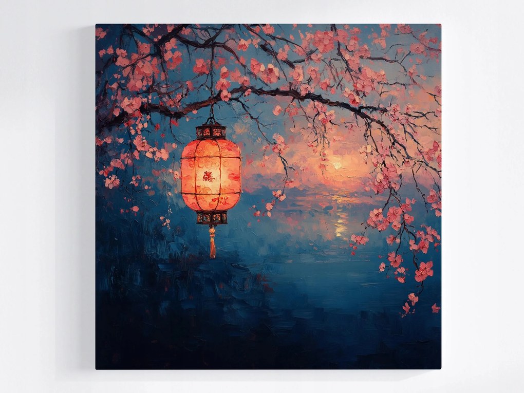 Poszter Este Sötétedés Cseresznye Japán Lampion Fény 40x40