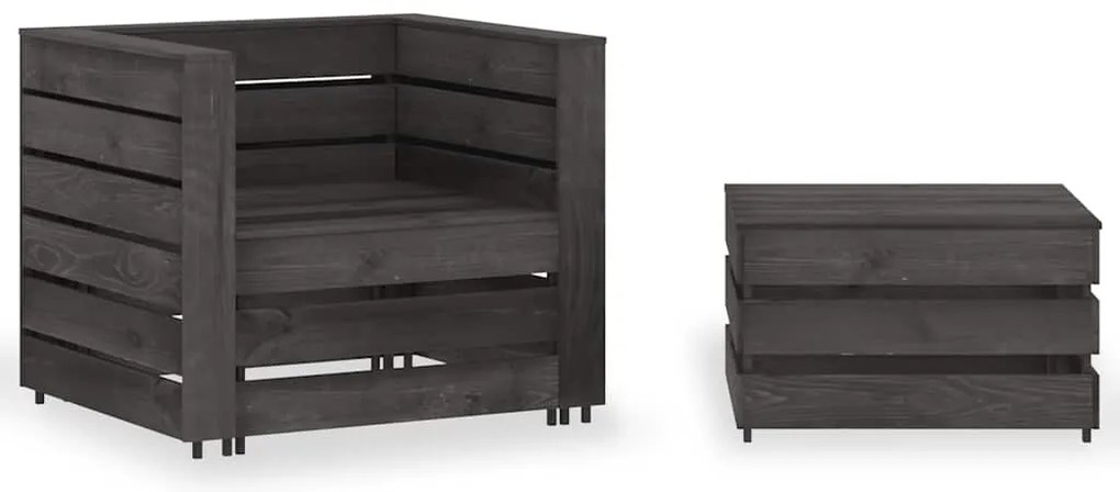 vidaXL 2 részes szürke impregnált fenyőfa kerti raklap-ülőgarnitúra