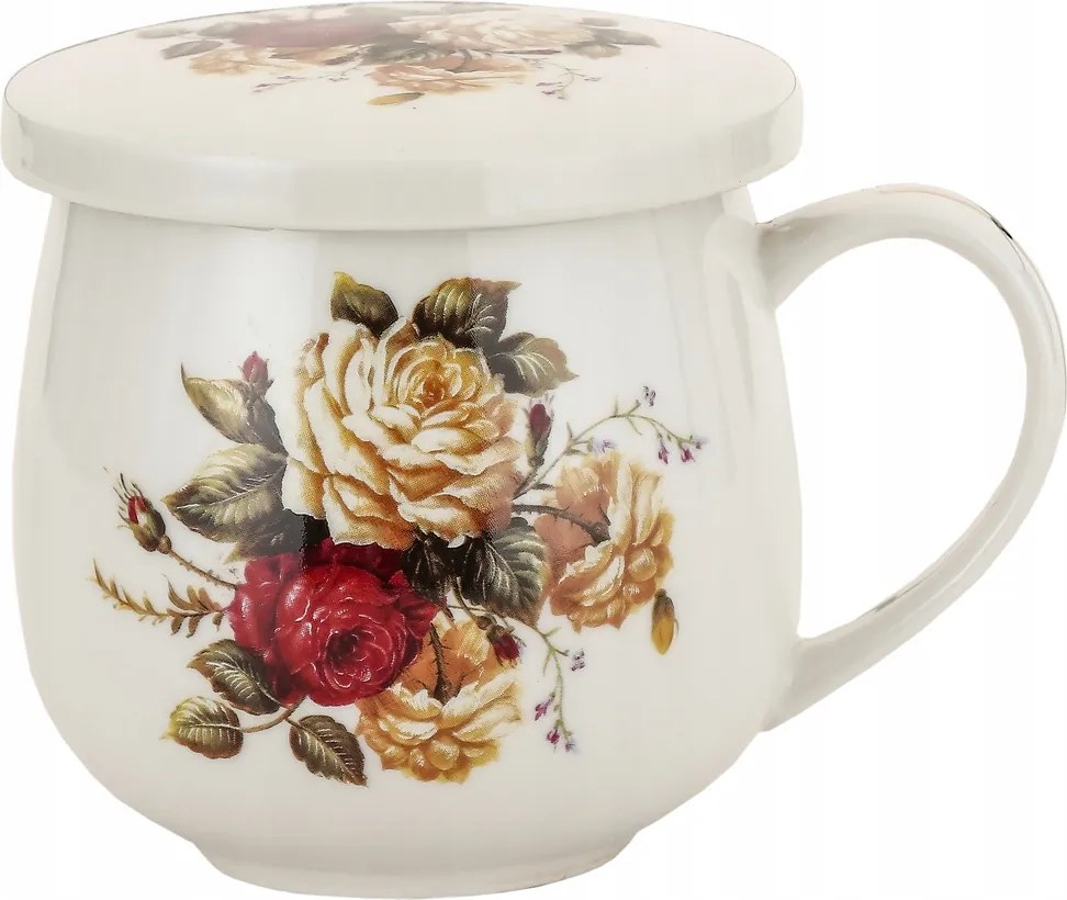 Porcelán teásbögre fedő virágszűrő 320 ml