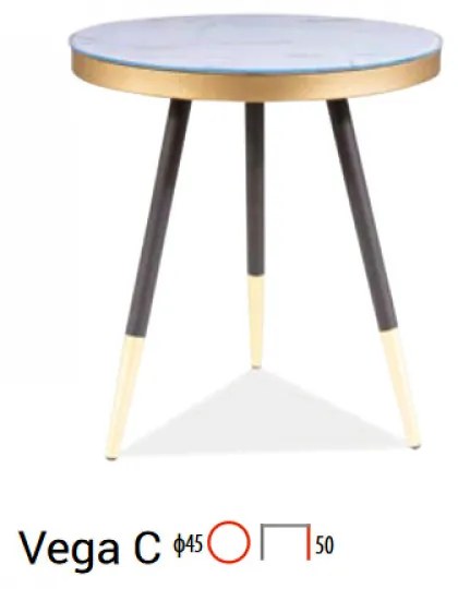 Vega C lerakóasztal 45cm Fehér márvány - Fekete