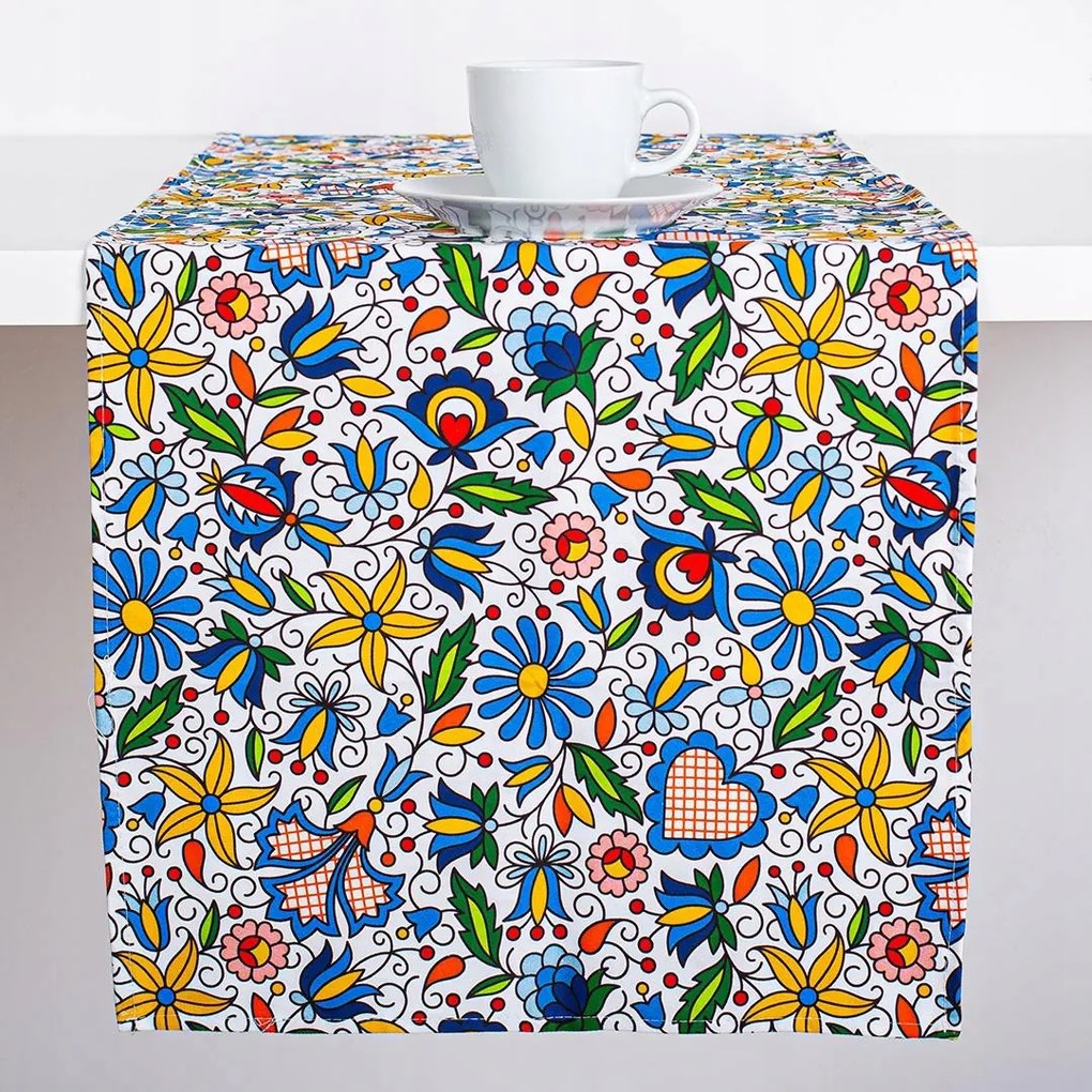 Folkstar asztali futó, kaszub stílusú dekoráció, pamut, 40 × 140 cm