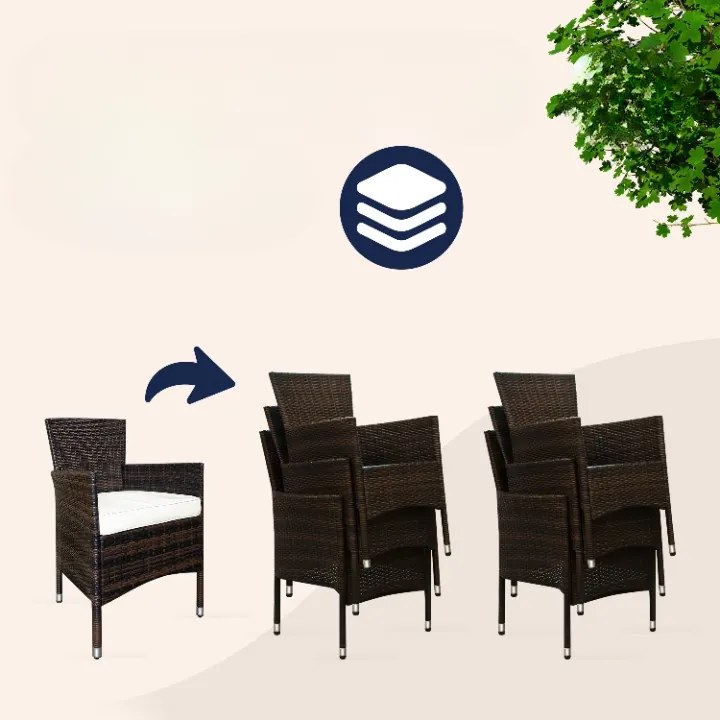 Casaria® Berlin 1+6 polyrattan kerti bútor szett - barna