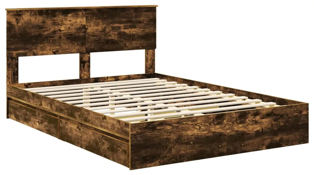 vidaXL Tárolós Ágy fejtámlával Füstölt tölgy 140 x 200 cm Faanyag