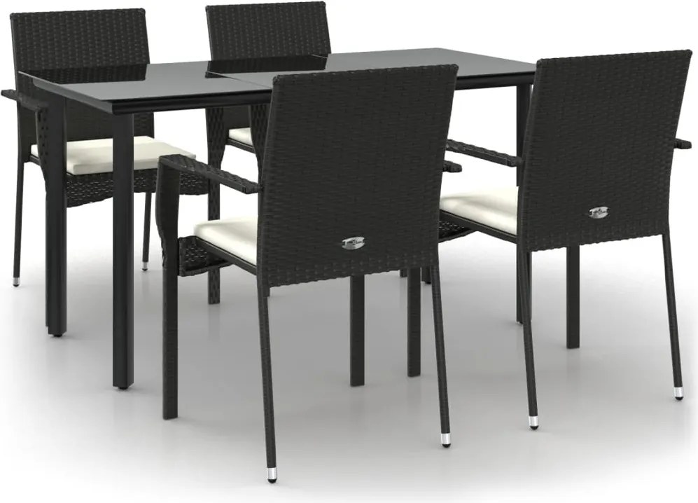 vidaXL 5 részes fekete polyrattan kerti étkezőgarnitúra párnákkal