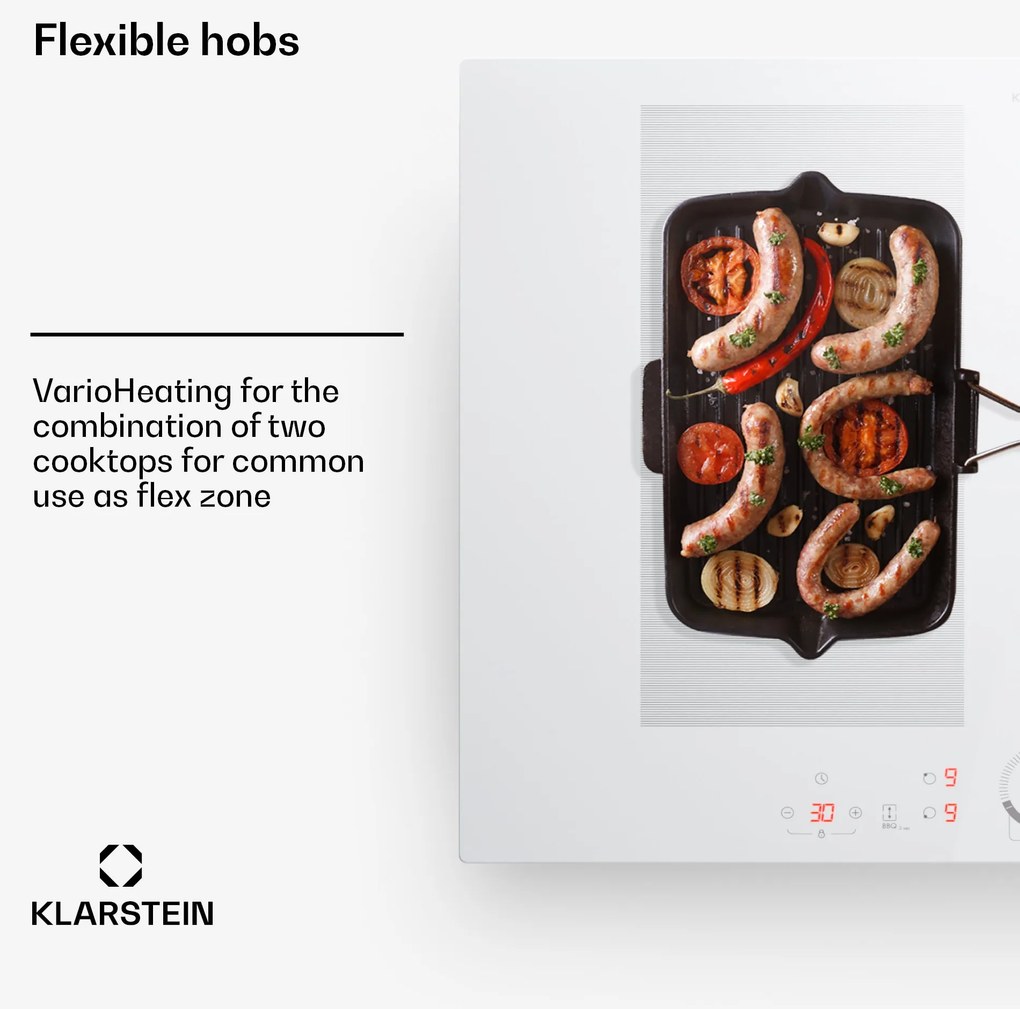 Klarstein Delicatessa 70 Flex, beépíthető indukciós főzőlap, 4 zóna, 7000 W, üvegkerámia