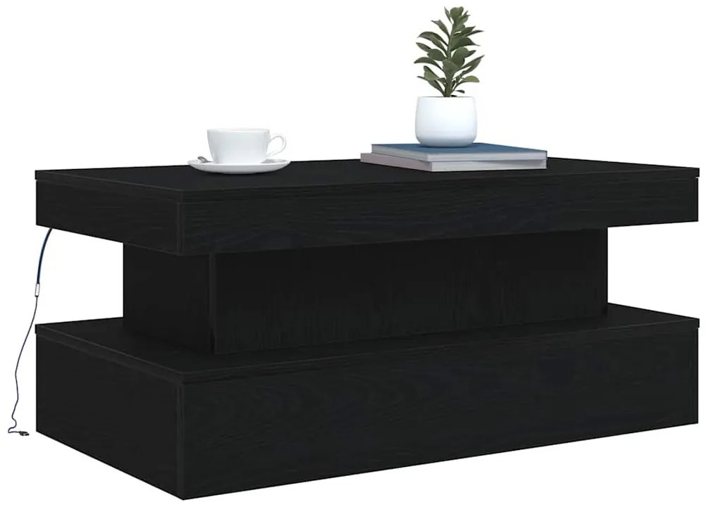 Fekete tölgy dohányzóasztal LED-lámpákkal 90x50x40 cm