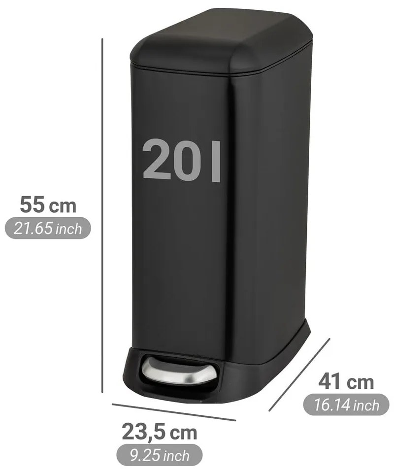 Matt fekete acél pedálos szemetes 20 l Design – Wenko