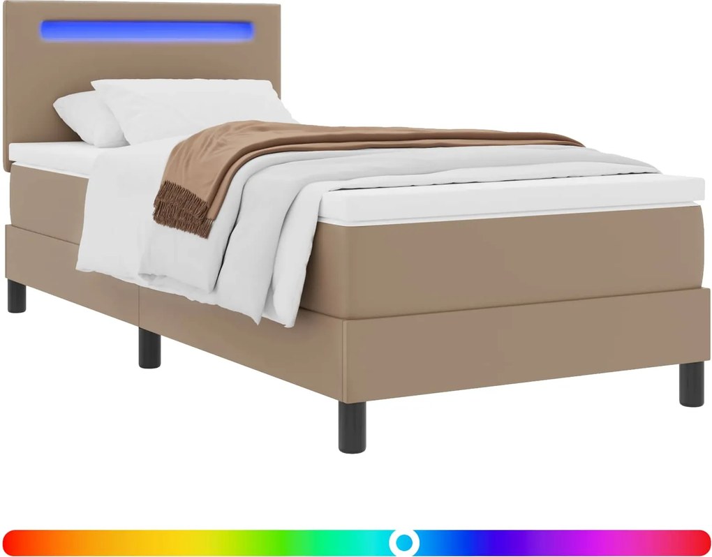 vidaXL Boxrugós ágy matracmal fejtámlával Cappuccino 90 x 200 cm Műbőr