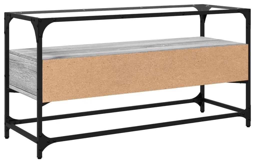 szürke sonoma szerelt fa TV-szekrény üveglappal 98 x 35 x 51 cm