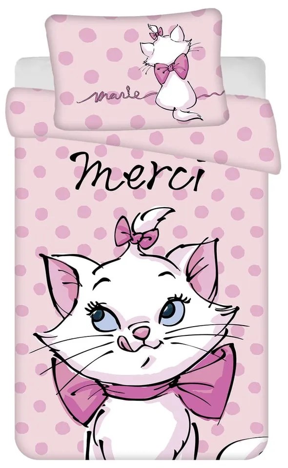 Rózsaszín pamut gyerek ágyneműhuzat babaágyhoz 100x135 cm Marie Cat "Merci" – Jerry Fabrics