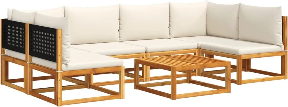 vidaXL 7 darabos akácfa és rattan kerti kanapégarnitúra párnákkal