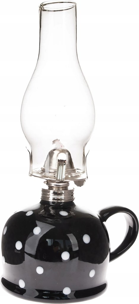 Pöttyös kerámia oLAJLÁMPA kanóccal Fekete pöttyös 28cm Retro