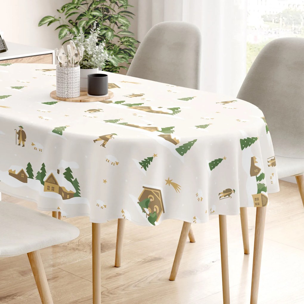 Goldea karácsonyi ovális pamut terítő - karácsonyi dalok 140 x 220 cm