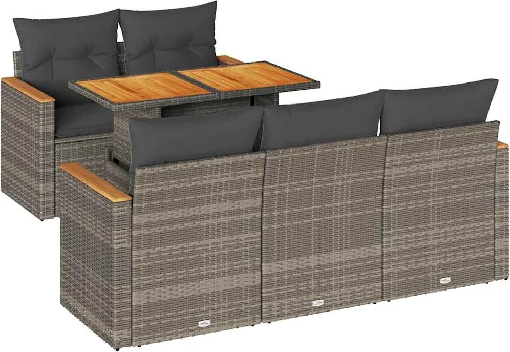 vidaXL 6 részes szürke polyrattan akácfa kerti ülőgarnitúra párnákkal