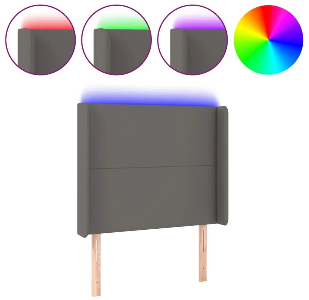 szürke műbőr LED-es fejtámla 83x16x118/128 cm