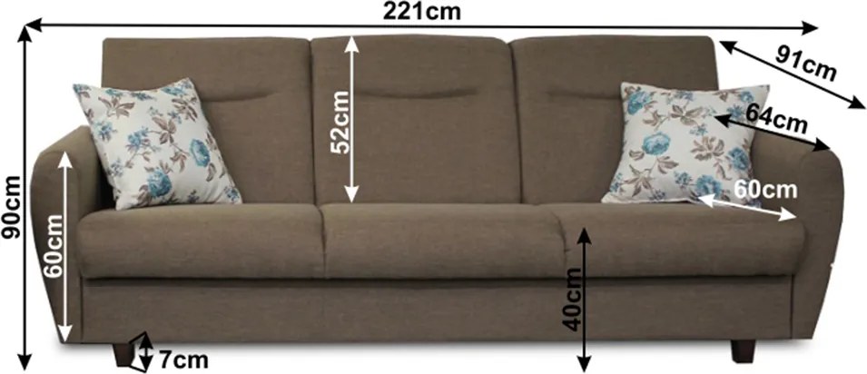 háromszemélyes kanapé, nyitható, barna Savana/minta, MILO