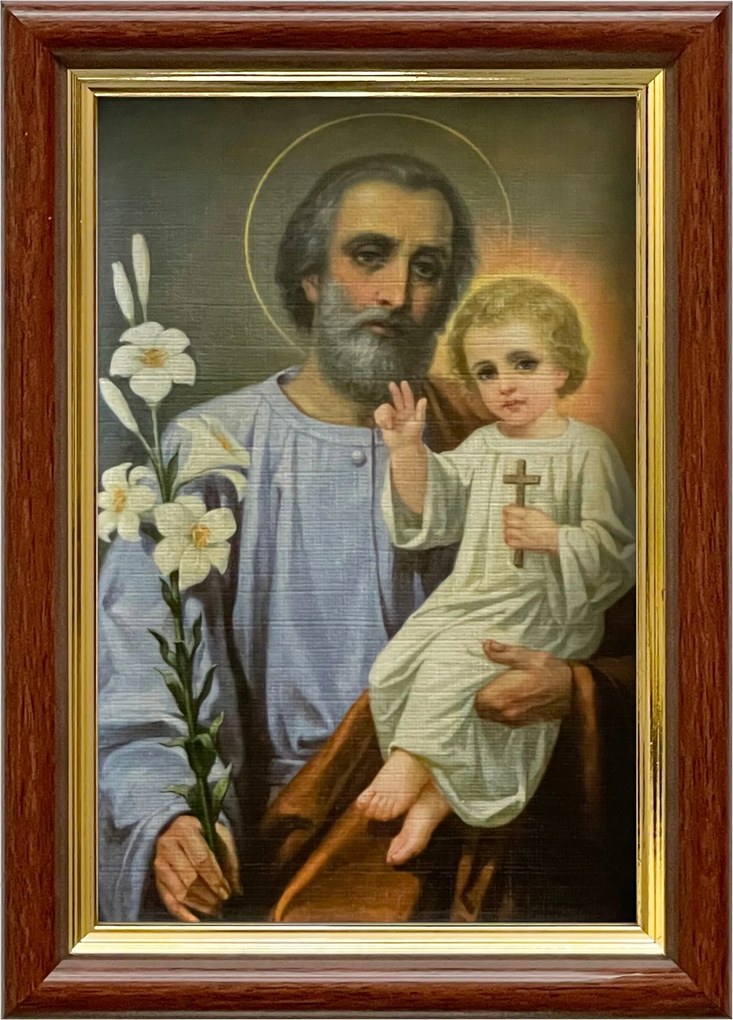 Vászonkép 18x13 Szent József Jézus Krisztus Barna Arany Fa Keret