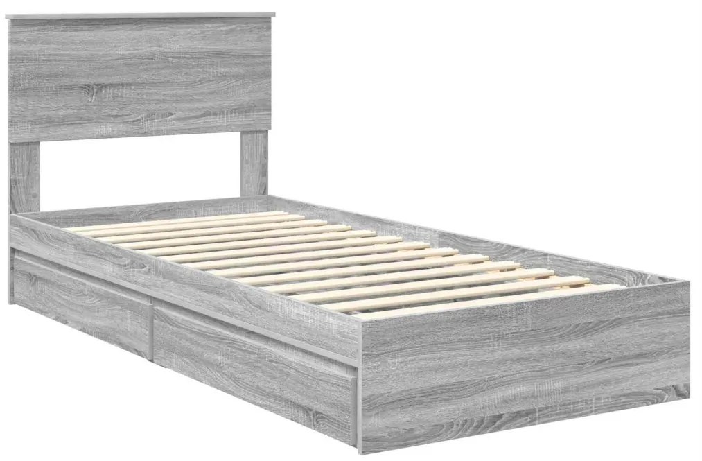 vidaXL Tárolós Ágy fejtámlával Szürke Sonoma 75 x 190 cm Faanyag