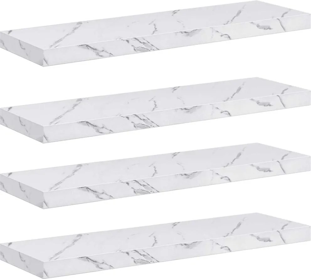 vidaXL Falpolc tárolóval 4 pcs Fehér márvány 80 x 23,5 x 4 cm Faanyag