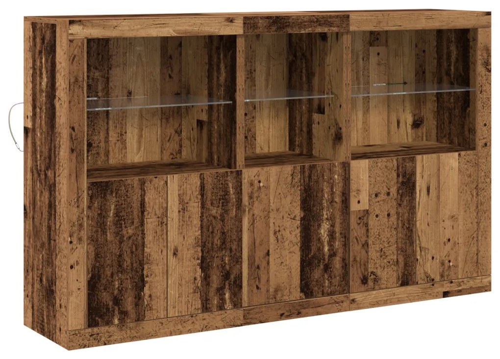 Tálaló LED világítással Viharvert fa 162x37x100 cm Műanyag