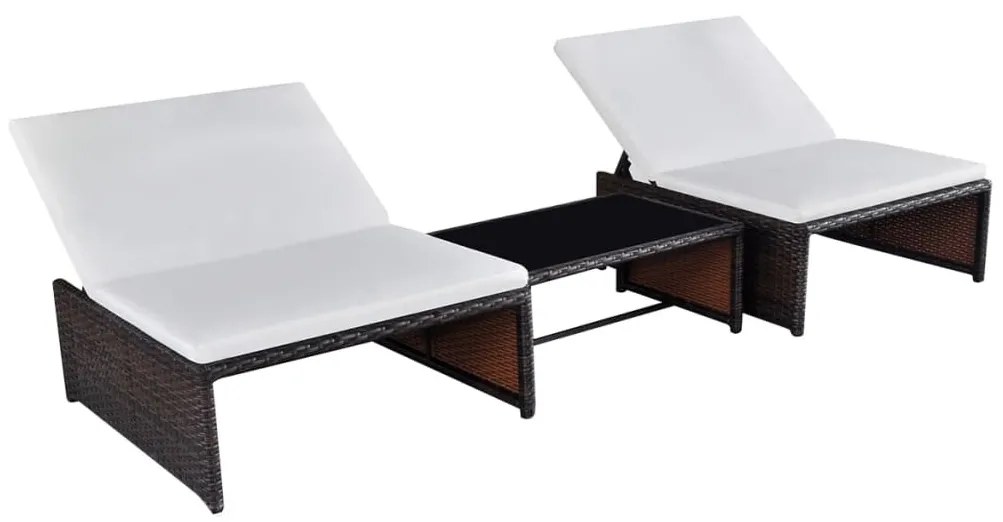 2 db barna polyrattan dönthető kerti szék asztallal